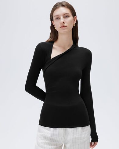 SUUKSESS Modal Cashmere Long Sleeve T Shirts for Women Ultralight Fall Fashion 2025 Trendy Asymmetric Neck Casual Tops in Saudi Arabia