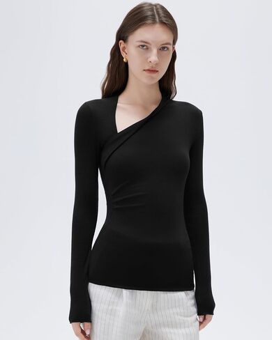 SUUKSESS Modal Cashmere Long Sleeve T Shirts for Women Ultralight Fall Fashion 2025 Trendy Asymmetric Neck Casual Tops in Saudi Arabia