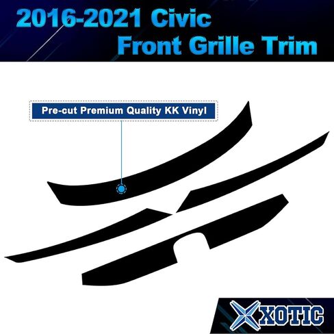 x xotic tech Front Grille Chrome Delete Blackout Precut Vinyl Wrap Cover, Compatible with Honda Civic 10th Gen 2016-2021 (Matte Black) in Saudi Arabia