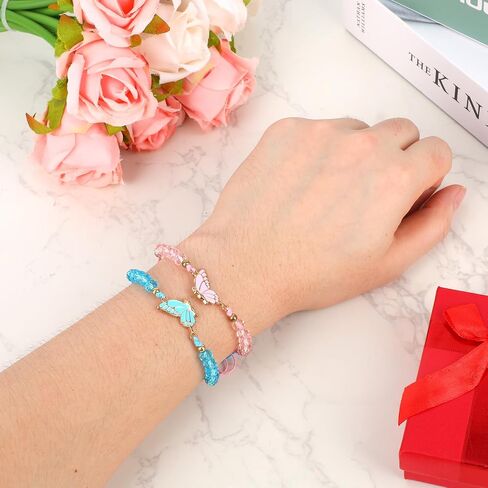 2pcs Matching Bracelets, Butterfly Friendship Bracelets Adjustable Strand Couples Bracelet Charm Jewelry for Women Men Couples Friends Gifts in Saudi Arabia