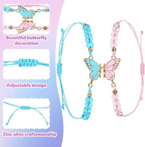 2pcs Matching Bracelets, Butterfly Friendship Bracelets Adjustable Strand Couples Bracelet Charm Jewelry for Women Men Couples Friends Gifts in Saudi Arabia