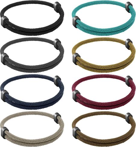 8PCS Braided Rope Cord Bracelet for Men Women, Nautical Beach Surf Bracelets Gifts Set for Sports, Handmade Woven String Bracelets with Adjustable Knot in Kuwait