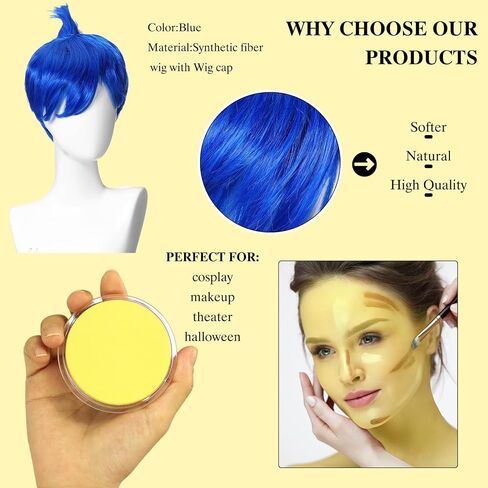 مجموعة إكسسوارات زي فيلم الهالوين المضحك 3 قطع من Chuangdi، شعر مستعار أزرق قصير ومبهج للكبار مع شعر مستعار للنساء والفتيات وحفلات الهالوين التنكرية in Saudi Arabia