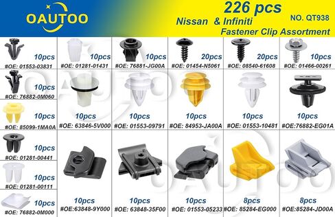 OAUTOO 226pcs for Nissan & Infiniti Body Interior and Exterior Retainer Fastener Clip Assortment Bumper Cover Grille Fender Liner Screw with Grommet Kit Door Interior Trim Panel Clips in Saudi Arabia