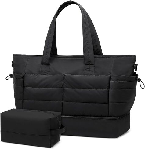 50L Travel Duffel Bag for Women, Weekender Overnight Bag W/Toiletry Bag+Shoe Compartment, TSA Carry-On Bag for Travel Gym, Black in Saudi Arabia