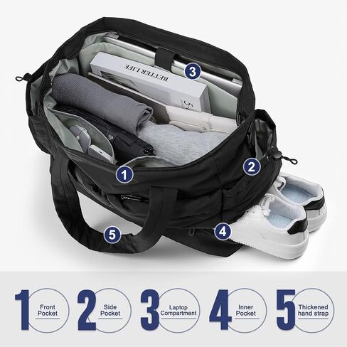 50L Travel Duffel Bag for Women, Weekender Overnight Bag W/Toiletry Bag+Shoe Compartment, TSA Carry-On Bag for Travel Gym, Black in Saudi Arabia