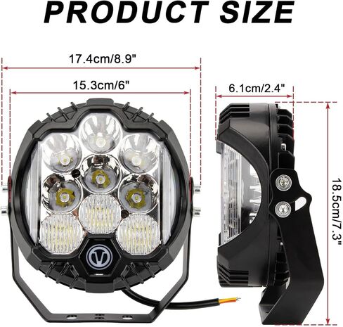 PSLER 7 بوصة بيضاء مستديرة LED ضوء الطرق الوعرة - 35W 8000LM Spot Flood Combo، IP67 شريط إضاءة للقيادة مقاوم للماء مع DRL لشاحنات Wrangler Pickup SUV ATV UTV Cart 4x4، F150-1 Pack in Kuwait