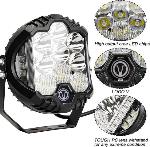 PSLER 7 بوصة بيضاء مستديرة LED ضوء الطرق الوعرة - 35W 8000LM Spot Flood Combo، IP67 شريط إضاءة للقيادة مقاوم للماء مع DRL لشاحنات Wrangler Pickup SUV ATV UTV Cart 4x4، F150-1 Pack in Kuwait