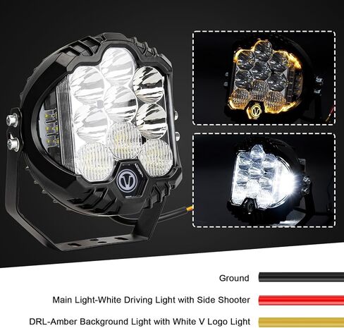 PSLER 7 بوصة بيضاء مستديرة LED ضوء الطرق الوعرة - 35W 8000LM Spot Flood Combo، IP67 شريط إضاءة للقيادة مقاوم للماء مع DRL لشاحنات Wrangler Pickup SUV ATV UTV Cart 4x4، F150-1 Pack in Kuwait