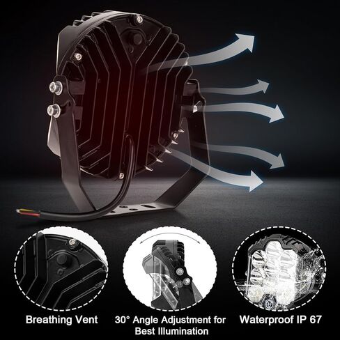 PSLER 7 بوصة بيضاء مستديرة LED ضوء الطرق الوعرة - 35W 8000LM Spot Flood Combo، IP67 شريط إضاءة للقيادة مقاوم للماء مع DRL لشاحنات Wrangler Pickup SUV ATV UTV Cart 4x4، F150-1 Pack in Kuwait