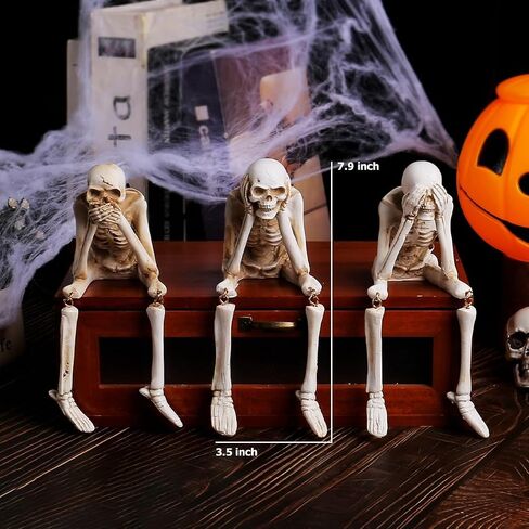 Halloween Decorations Indoor Skeleton Statues See Speak Hear No Evil Figurines for Mantel Table - Realistic Resin Skull Spooky Gothic Home Decor Set of 3 in Saudi Arabia