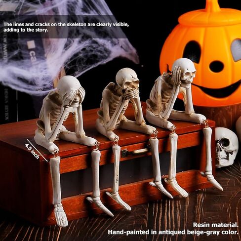 Halloween Decorations Indoor Skeleton Statues See Speak Hear No Evil Figurines for Mantel Table - Realistic Resin Skull Spooky Gothic Home Decor Set of 3 in Saudi Arabia