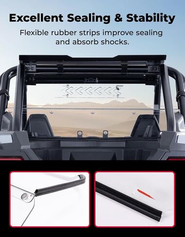KEMIMOTO Rear Vented Windshield Compatible with 2025 2026 RZR PRO XP/PRO S,Pre-Installed Rubber Strip, Hard-Coated PC, UV-Resistant Rear Sliding Vented Window#2891091(Only 2-Seat) in Saudi Arabia