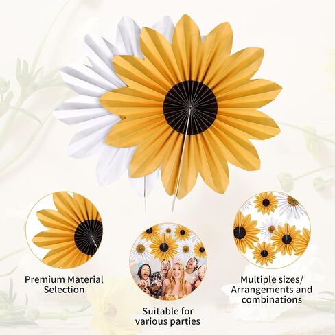 9 قطع من مراوح الورق الصفراء لعباد الشمس لديكورات الحفلات، مراوح ملونة قابلة للطي باليد لديكور هاواي لوا وأعياد الميلاد وحفلات الزفاف وحفلات التخرج in Saudi Arabia