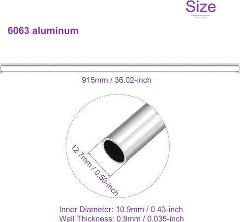 DMiotech 4Pack (11mm OD x 9.2mm ID) 6061 Aluminum Round Tube 36 Inch Length Industry Metal Tubing for Machinery Frame Construction DIY Projects in Kuwait