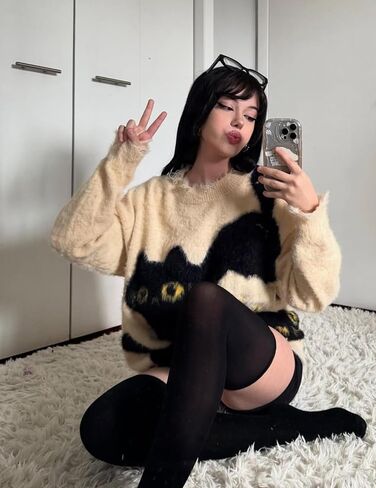 Aelfric Eden Women's Pullover Sweater Color Blocking Cat Graphic Sweater Casual Soft Warm Fall Winter Knitted Tops in Saudi Arabia