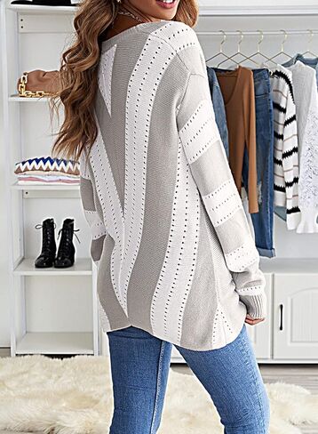 FEKOAFE Womens 2025 Deep V Neck Sweaters Striped Long Sleeve Knit Pullover Sweaters for Women in Kuwait