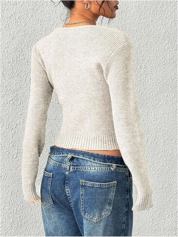 MakeMeChic Women's Fall Scoop Neck Cropped Sweater Long Sleeve Rib Knitted Pullover Tops in Saudi Arabia