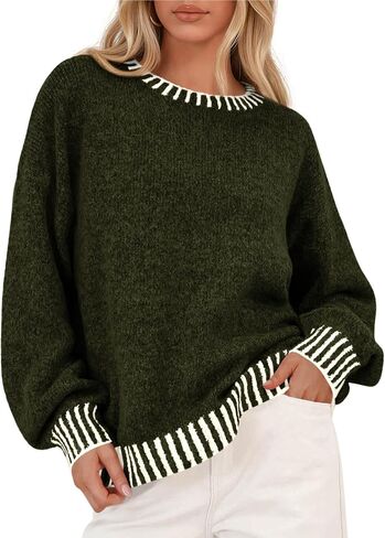 KIRUNDO Oversized Sweaters for Women 2025 Long Sleeve Crewneck Fall Tops Contrast Chunky Knit Pullover Winter Clothes in Saudi Arabia