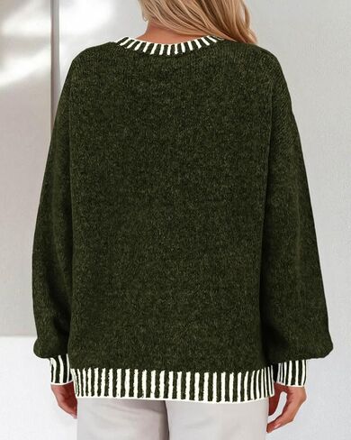 KIRUNDO Oversized Sweaters for Women 2025 Long Sleeve Crewneck Fall Tops Contrast Chunky Knit Pullover Winter Clothes in Saudi Arabia