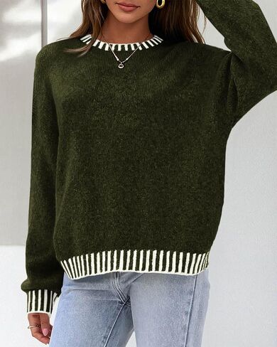 KIRUNDO Oversized Sweaters for Women 2025 Long Sleeve Crewneck Fall Tops Contrast Chunky Knit Pullover Winter Clothes in Saudi Arabia