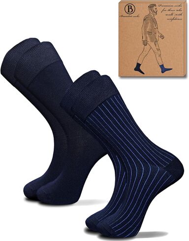 Easytwelve Men’s Dress Socks Size 8–13, 2 Pairs Mid-Calf Crew Socks for Business & Casual Wear, Gift Box in Kuwait
