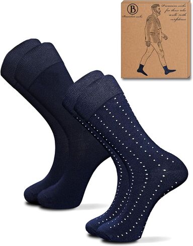 Easytwelve Men’s Dress Socks Size 8–13, 2 Pairs Mid-Calf Crew Socks for Business & Casual Wear, Gift Box in Kuwait