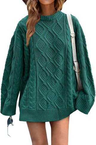 Saodimallsu Womens Oversized Sweaters Cable Knit Chunky Crew Neck Long Sleeve Loose Tunic Pullover Sweater in Saudi Arabia