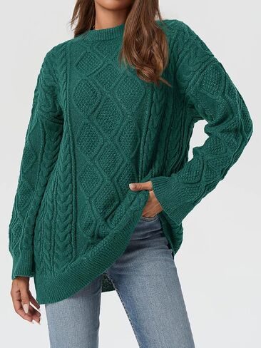 Saodimallsu Womens Oversized Sweaters Cable Knit Chunky Crew Neck Long Sleeve Loose Tunic Pullover Sweater in Saudi Arabia