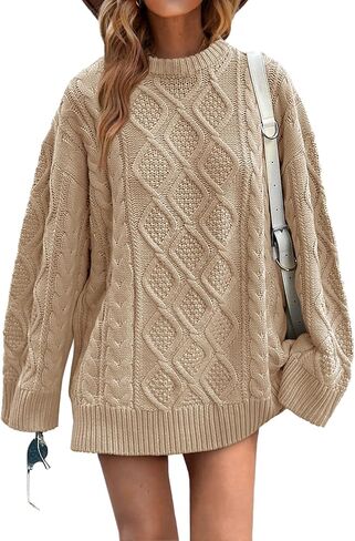 Saodimallsu Womens Oversized Sweaters Cable Knit Chunky Crew Neck Long Sleeve Loose Tunic Pullover Sweater in Saudi Arabia