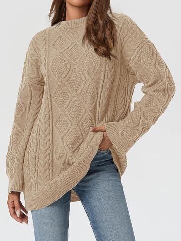 Saodimallsu Womens Oversized Sweaters Cable Knit Chunky Crew Neck Long Sleeve Loose Tunic Pullover Sweater in Saudi Arabia