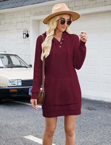 CiCiBird Women Fall Sweater Dress Knit V Neck Pullover Casual Long Sleeve Short Dresses with Pockets in Saudi Arabia