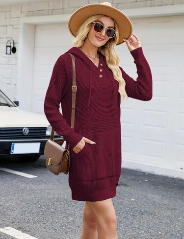CiCiBird Women Fall Sweater Dress Knit V Neck Pullover Casual Long Sleeve Short Dresses with Pockets in Saudi Arabia