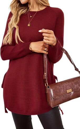 إمرأة خريف Crewneck كم طويل تونك البلوزات البلوز العمل عادية الجانب الشق منحني غير المتكافئة هيم ربطة القوس فيونكة متماسكة القمم in Kuwait