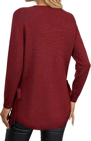 إمرأة خريف Crewneck كم طويل تونك البلوزات البلوز العمل عادية الجانب الشق منحني غير المتكافئة هيم ربطة القوس فيونكة متماسكة القمم in Kuwait