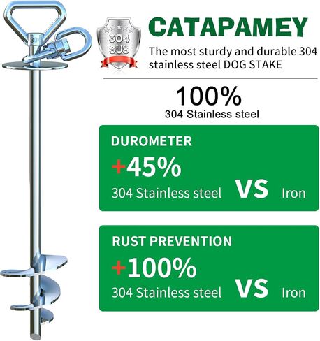 Catapamey Dog Tie Out Cable and Stake,with 30FT Heavy Duty Cable,360° Swivel Dog Run Stake-No Tangle-Runner for Yard,-Suitable for Up to 150 lbs- Idela for Yard Outdoor Camping in Kuwait