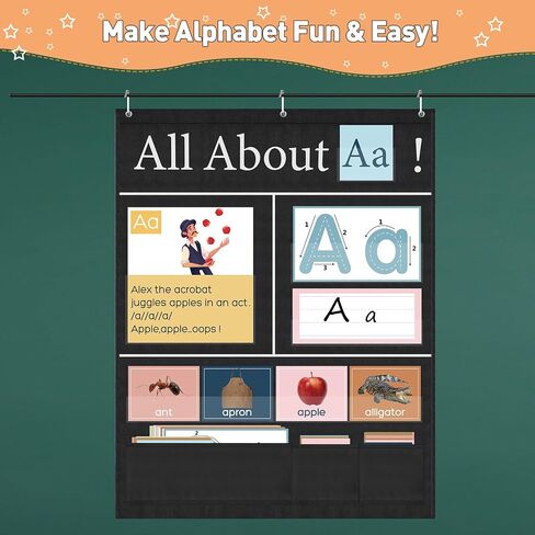All About Letter Pocket Chart Letter of The Day Week Chart 103 ABC Flash Cards 34" x 27" Alphabet Learning Educational Wall Chart Letter Tracing for Kids Classroom Homes Learning Activities in Saudi Arabia