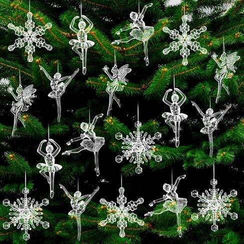 Bencailor 6 Pcs Winter Acrylic Snowflake Ornaments Ballerina Dancer Ornaments Ballet Hanging Ornaments Dance Decorative Set for Christmas Xmas Tree Nutcracker Decoration in Kuwait