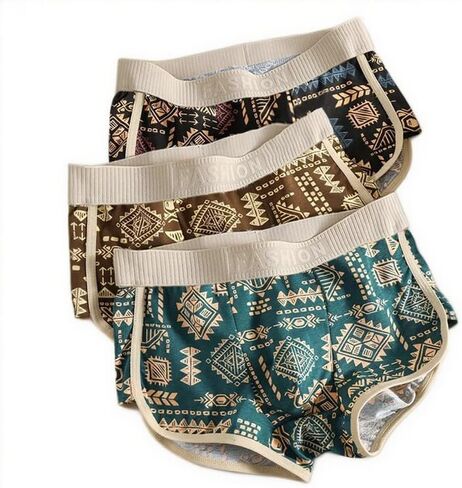 3Pcs Men's UnderwearIce, Boxer Briefs, Breathable Stretchy Underwear, Ethnic Geometric Print, 95% Polyester 5% Elastane, Machine Washable for Running Casual Wear Multi in Saudi Arabia
