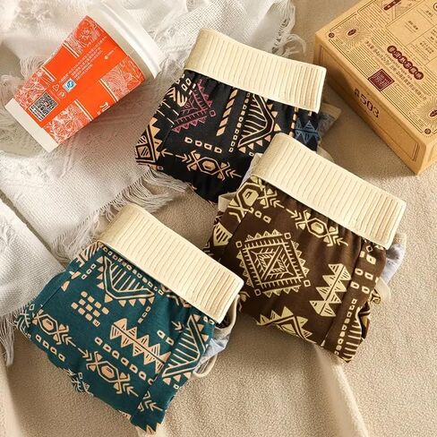 3Pcs Men's UnderwearIce, Boxer Briefs, Breathable Stretchy Underwear, Ethnic Geometric Print, 95% Polyester 5% Elastane, Machine Washable for Running Casual Wear Multi in Saudi Arabia