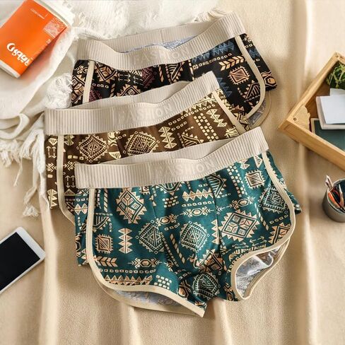 3Pcs Men's UnderwearIce, Boxer Briefs, Breathable Stretchy Underwear, Ethnic Geometric Print, 95% Polyester 5% Elastane, Machine Washable for Running Casual Wear Multi in Saudi Arabia