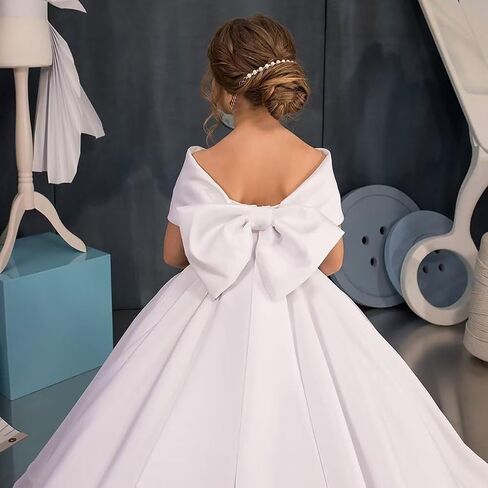 White Off Shoulder Satin Flower Girl Dresses for Weddings First Communion Dress Pageant Gown KT280 in Saudi Arabia