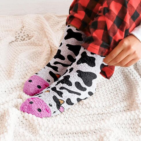VICRAZY Cow Print Stuff Socks - Fuzzy Socks for Women with Funny cow Print Stuff, Funny Present for Women, Stockings for Cow Lovers Accessories, Christmas Gifts for Her in Kuwait