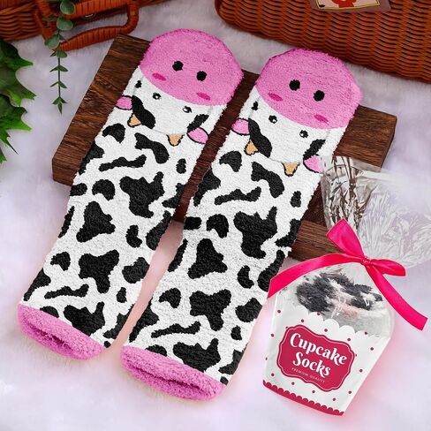 VICRAZY Cow Print Stuff Socks - Fuzzy Socks for Women with Funny cow Print Stuff, Funny Present for Women, Stockings for Cow Lovers Accessories, Christmas Gifts for Her in Kuwait