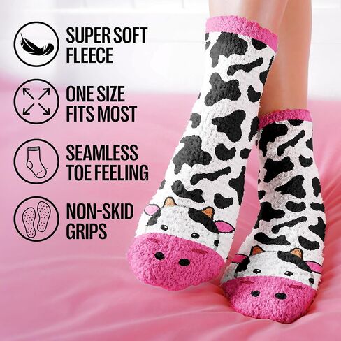 VICRAZY Cow Print Stuff Socks - Fuzzy Socks for Women with Funny cow Print Stuff, Funny Present for Women, Stockings for Cow Lovers Accessories, Christmas Gifts for Her in Kuwait