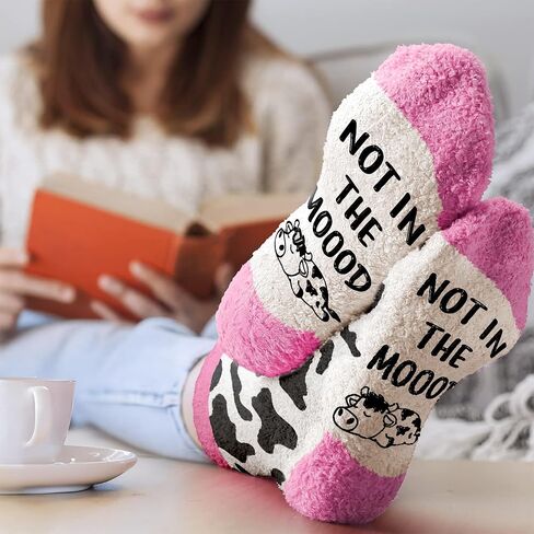 VICRAZY Cow Print Stuff Socks - Fuzzy Socks for Women with Funny cow Print Stuff, Funny Present for Women, Stockings for Cow Lovers Accessories, Christmas Gifts for Her in Kuwait