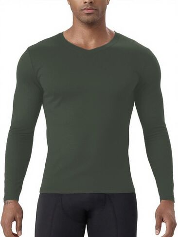 قمصان رجالية مضغوطة برقبة على شكل V وأكمام طويلة للتمرين، قمصان رياضية ذات طبقات أساسية وجافة in Kuwait