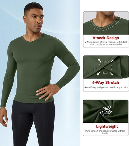 قمصان رجالية مضغوطة برقبة على شكل V وأكمام طويلة للتمرين، قمصان رياضية ذات طبقات أساسية وجافة in Kuwait
