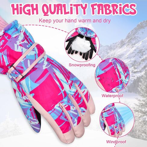 Kids Snow Gloves Ski Winter Gloves for Toddlers Girls Boys, Waterproof Snowboard Gloves with Touchscreen for 8-15 Years Old in Kuwait