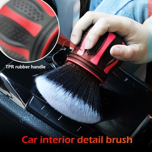 Car Detailing Brush, Ultra Soft Tire Shine Brush with Storage Rack, Interior Cleaning Tool, Universal Beauty Tools for Most Cars (Red) in Saudi Arabia